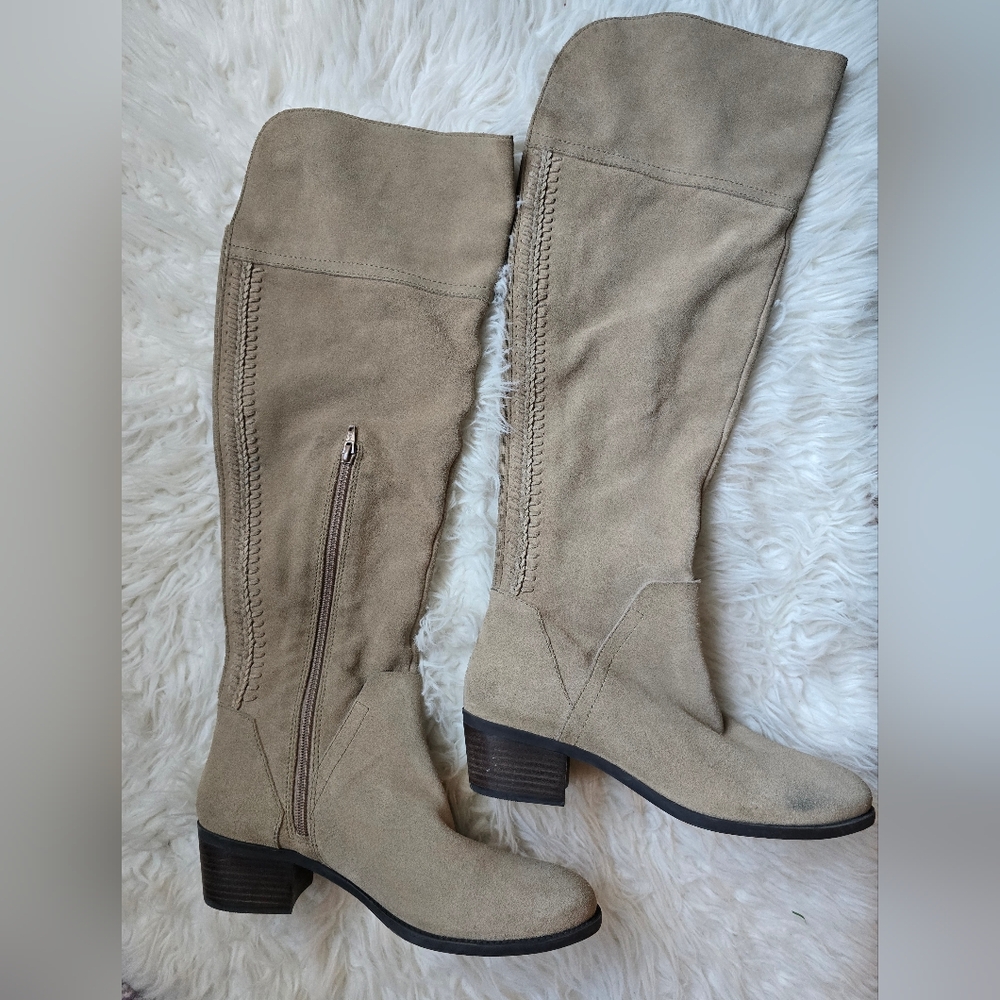 Vince Camuto Bendra tall suede boot taupe